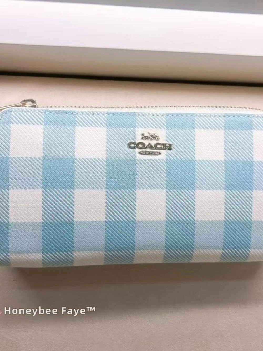 Long Zip Around Wallet With Gingham Print CFA13